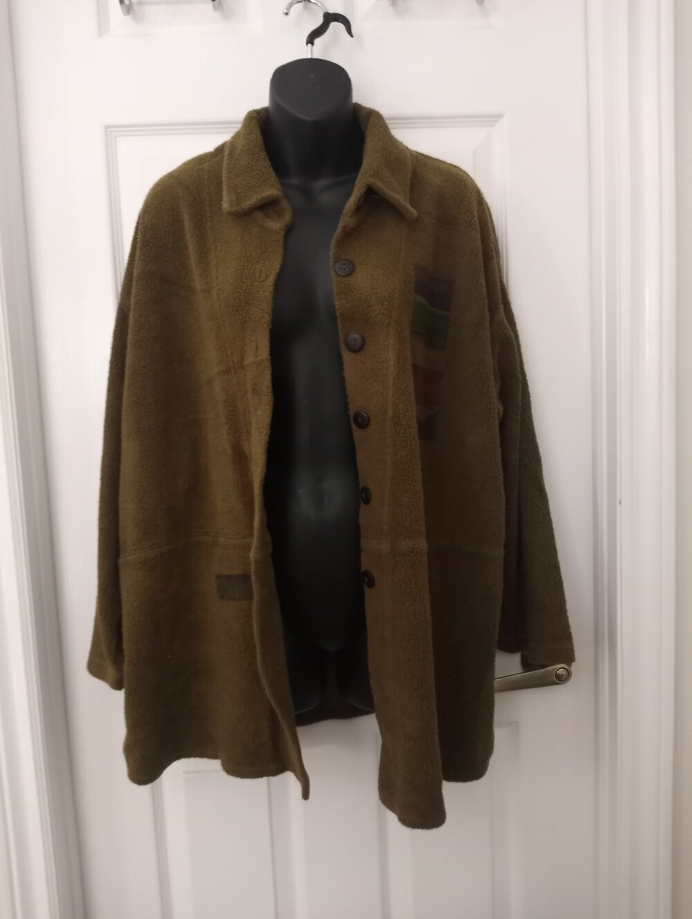 S Olive Green Women’s Handmade Vermont Oversized Fleece Button-Up Coat